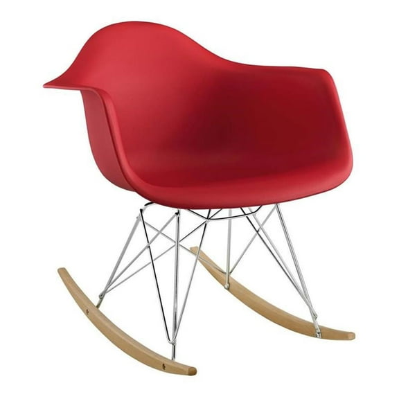 Aron Living Atoll 26" Mid-Century Plastic Rocker Arm Chair in Red