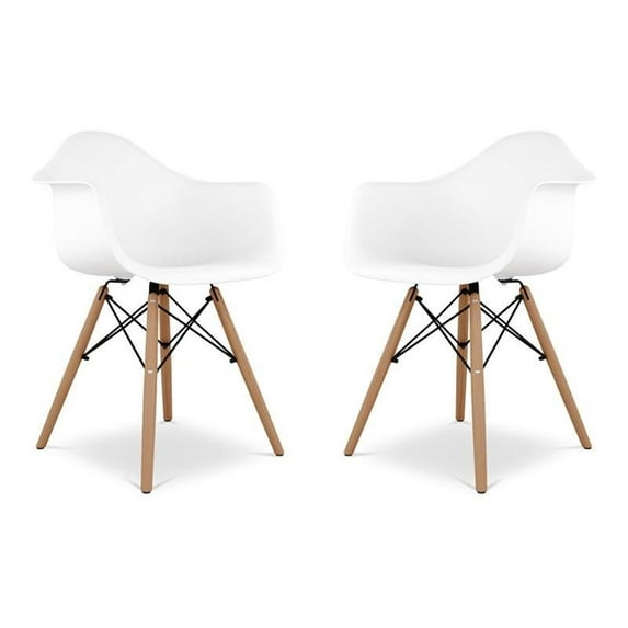 Aron Living Pyramid 17.5" Plastic and Beech Wood Armchairs in White (Set of 2)