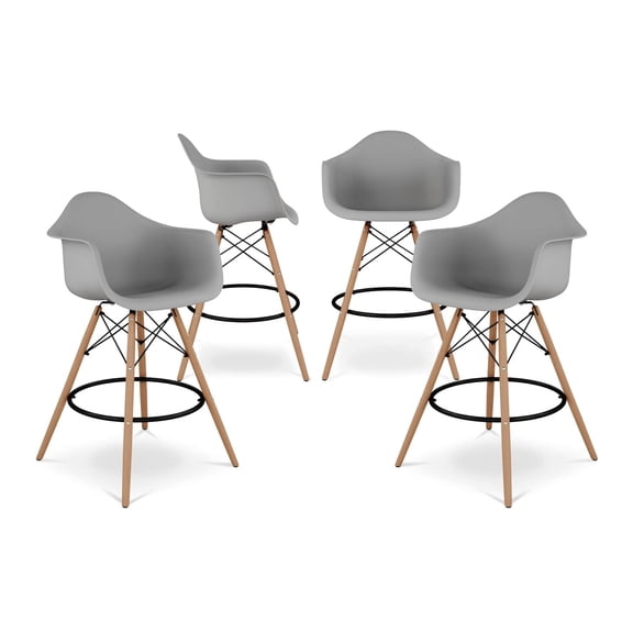 Aron Living Pyramid 28" Plastic Counter Stools with Arms in Gray (Set of 4)