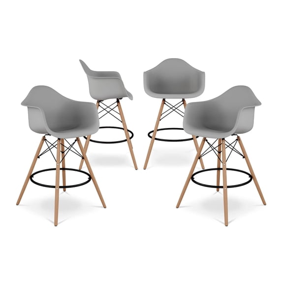 Aron Living Pyramid 28" Plastic Counter Stools with Arms in Gray (Set of 4)