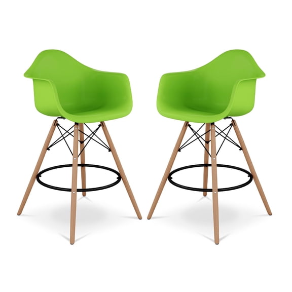Aron Living Pyramid 28" Plastic Counter Stools with Arms in Green (Set of 2)