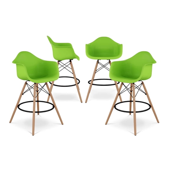 Aron Living Pyramid 28" Plastic Counter Stools with Arms in Green (Set of 4)