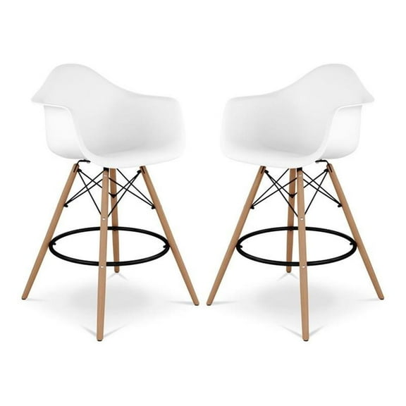 Aron Living Pyramid 28" Plastic Counter Stools with Arms in White (Set of 2)