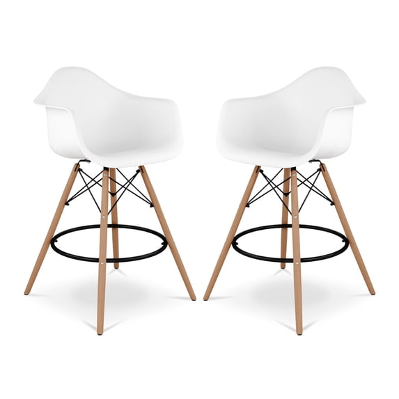 Aron Living Pyramid 28" Plastic Counter Stools with Arms in White (Set of 2)
