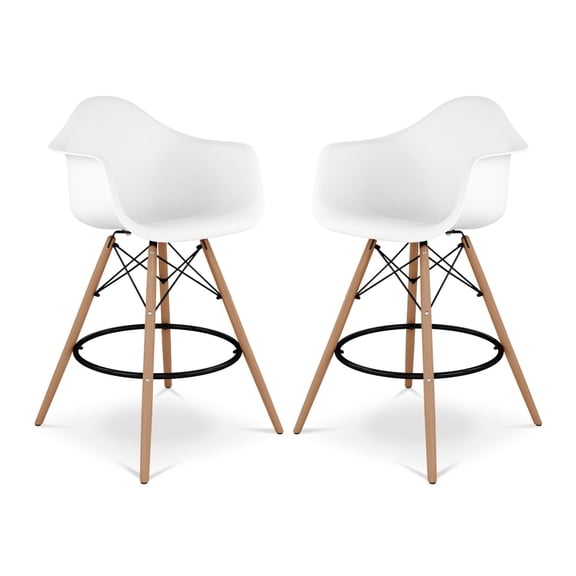 Aron Living Pyramid 28" Plastic Counter Stools with Arms in White (Set of 2)
