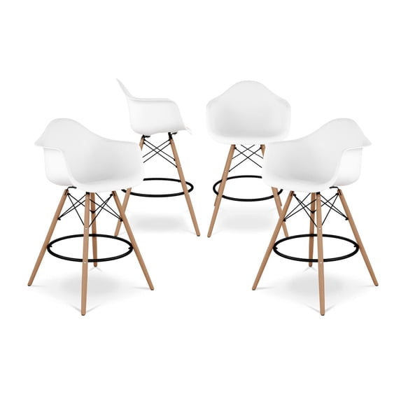 Aron Living Pyramid 28" Plastic Counter Stools with Arms in White (Set of 4)