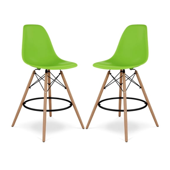 Aron Living Pyramid 28" Plastic and Wood Counter Stools in Green (Set of 2)