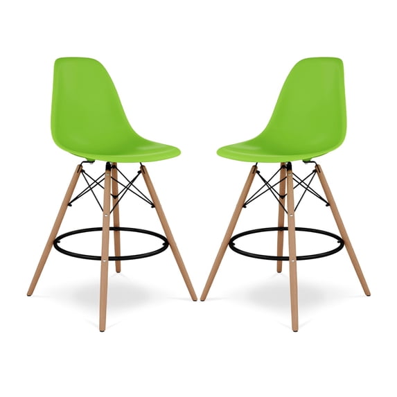 Aron Living Pyramid 28" Plastic and Wood Counter Stools in Green (Set of 2)