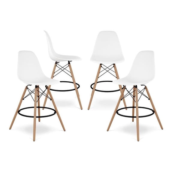 Aron Living Pyramid 28" Plastic and Wood Counter Stools in White (Set of 4)