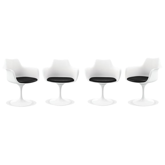 Aron Living Rose 18" Mid-Century Plastic and Metal Armchairs in Black (Set of 4)