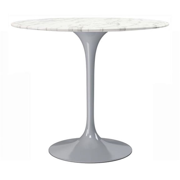 Aron Living Rose 32" Round Artifical Marble and Metal Dining Table in Gray