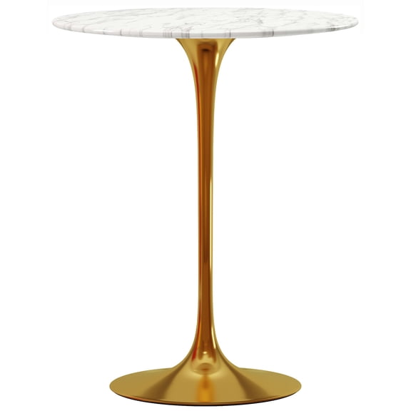 Aron Living Rose 32" Round Mid-Century Marble and Metal Bar Table in Gold