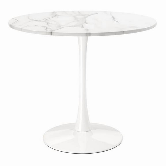Aron Living Rose 36" Wood and Marble Laminated Dining Table in White