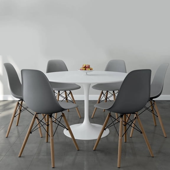 Aron Living Rose 48" Fiberglass Dining Table & Set Of 6 Plastic Chairs in Gray