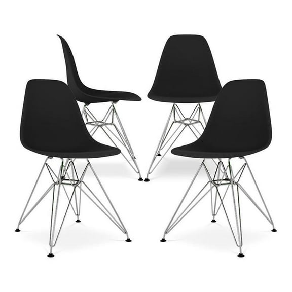 Aron Living Tower 17" Plastic and Chrome Steel Dining Chairs in Black (Set of 4)