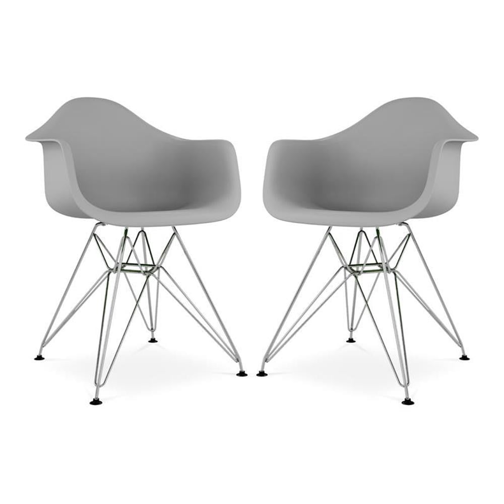 Aron Living Tower 18" Plastic and Chrome Steel Armchairs in Gray (Set of 2)