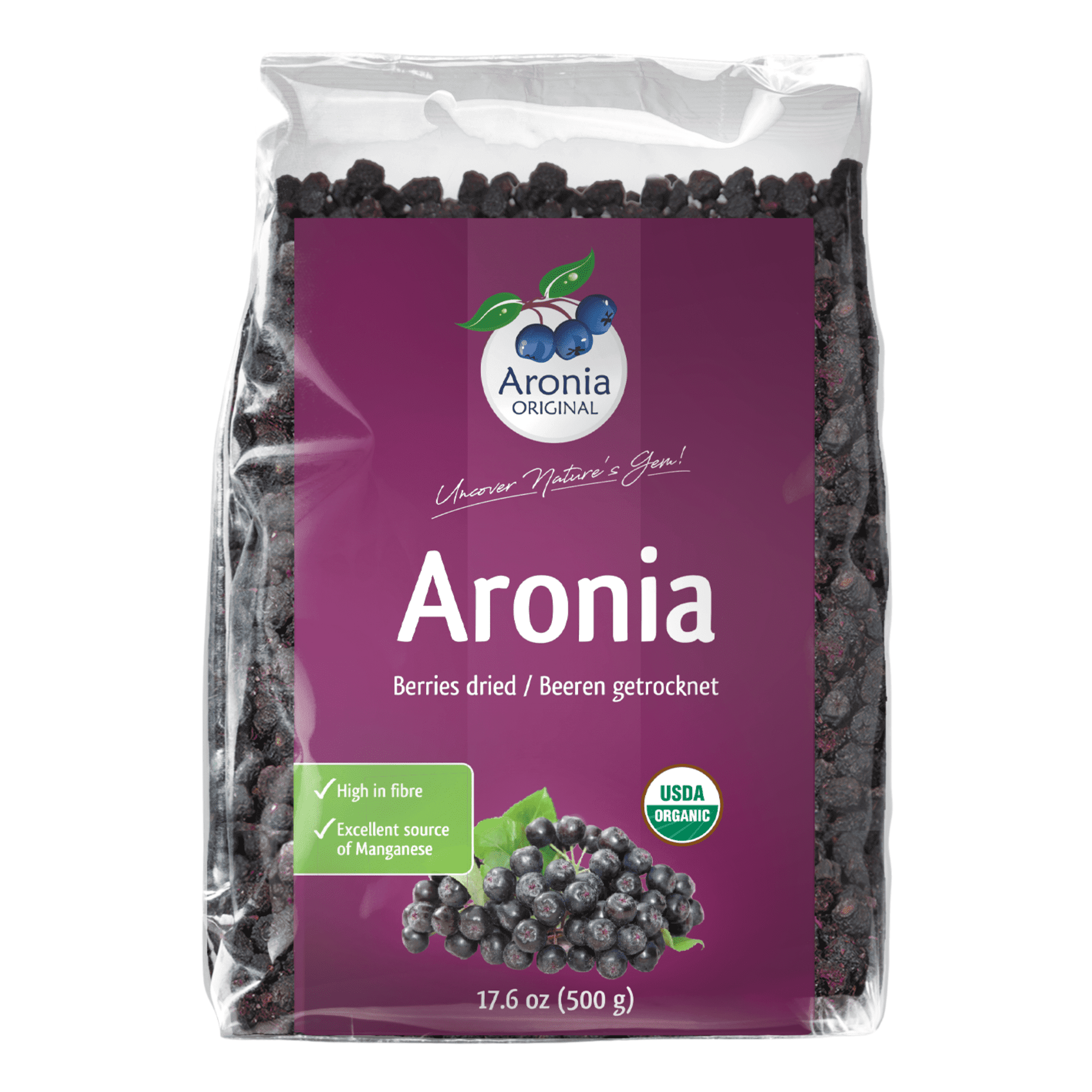 Aronia Original Organic Dried Aronia Berries 17.6 oz (500 g) - Unsweetened Black Chokeberries, Gently Dried After Harvest - Vegan, Non-GMO, No Sulfites or Additives