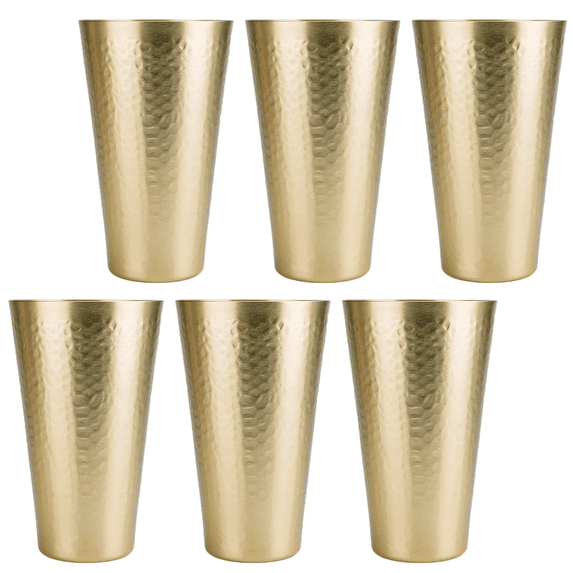 Arora Aluminum Metal Cups for Drinks, Metal Anodized Hammered Golden Tumblers Set of 6, Aluminum Drinking Cups for Father's Day Gift, 30 oz