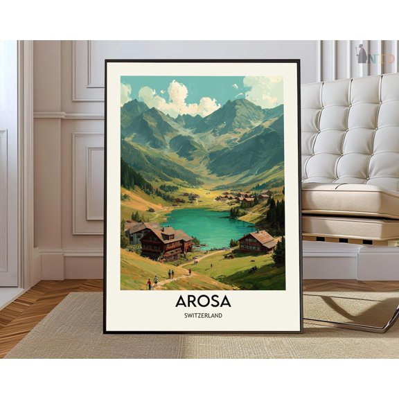 Arosa Switzerland Ski Resort Poster, Alpine Mountain Travel Art