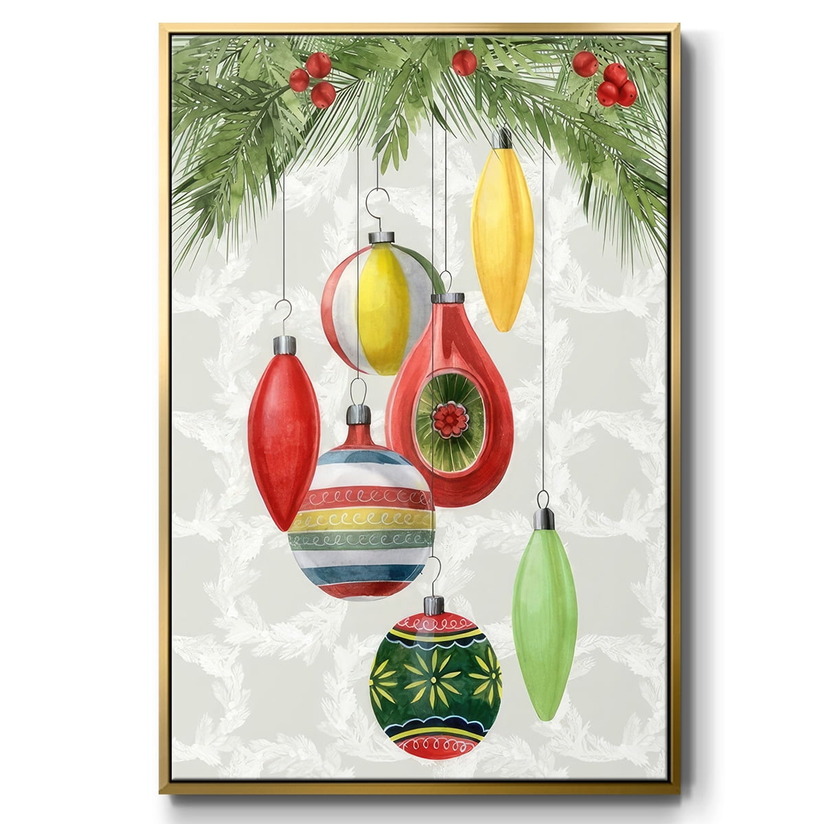 Arose Such a Clatter Collection B - Framed Gallery Wrapped Holiday Canvas - 25 x 37 - Gold Frame