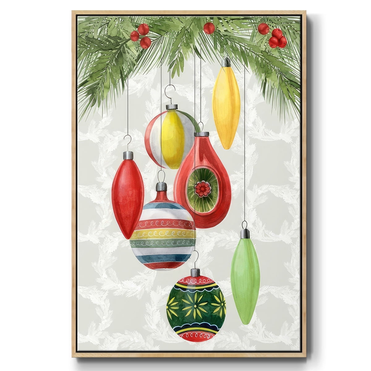 Arose Such a Clatter Collection B - Framed Gallery Wrapped Holiday Canvas - 25 x 37 - Natural Wood Frame