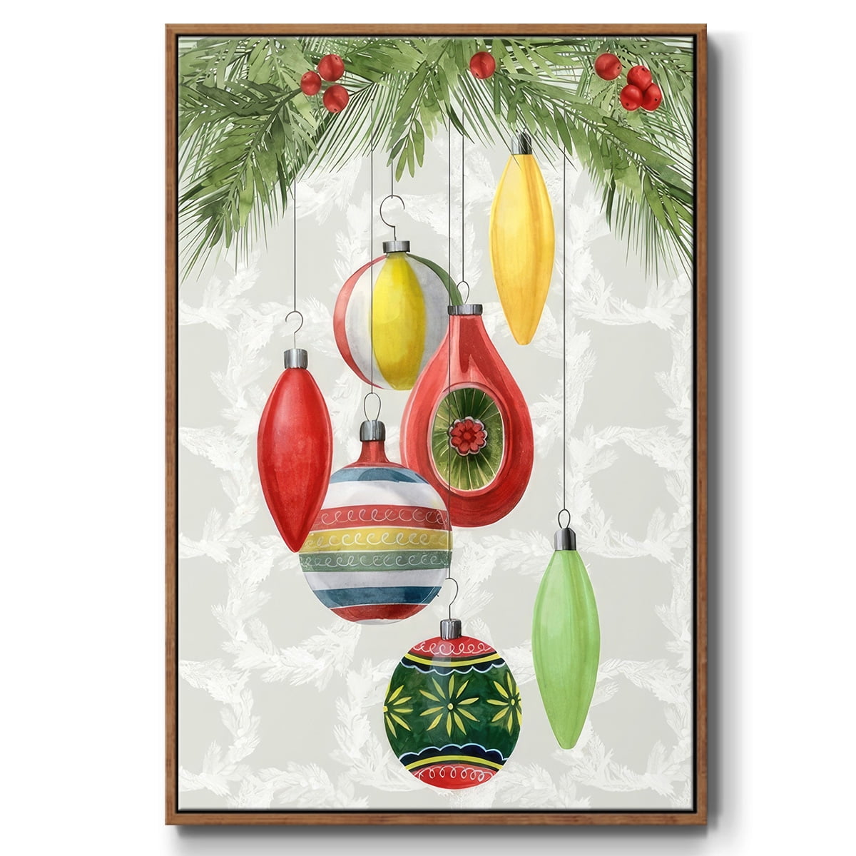 Arose Such a Clatter Collection B - Framed Gallery Wrapped Holiday Canvas - 25 x 37 - Rosewood Frame