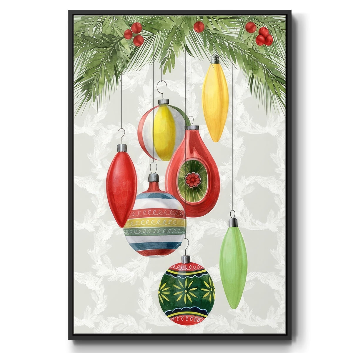 Arose Such a Clatter Collection B - Framed Gallery Wrapped Holiday Canvas - 27 x 41 - Black Frame