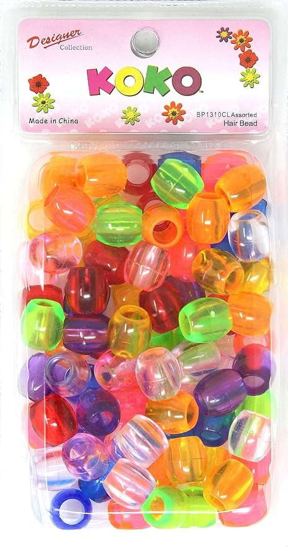 60-Pack X-Large Pony Beads – 18x15mm, Blue Mix, For Bracelets, Hair Braids & Kids Crafts (Includes Rubber Bands)