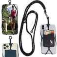 thumbnail image 1 of Around The Neck Phone Holder by Gecko - Neck Holder For Cell Phone Compatible with iphone 11 Crossbody Case With Strap (GOLD BLING XL Neck - BLACK Pocket), 1 of 5