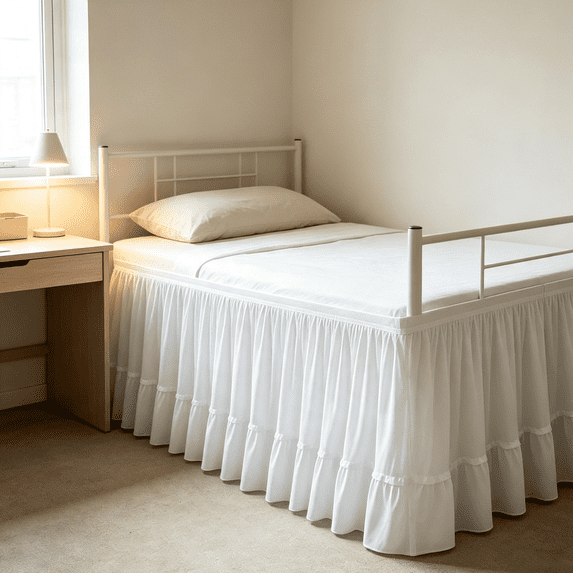 Around Ruffled Lace Bed Skirt, Elastic Dust Ruffle with Adjustable Belts, Easy to Put On, Bed Frame Cover, Machine Washable (White, Dorm Bed Skirt XL-25" Drop)