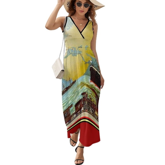 Around The World in Days; Vintage Jules Verne Print Sleeveless Dress elegant women's sets woman dress