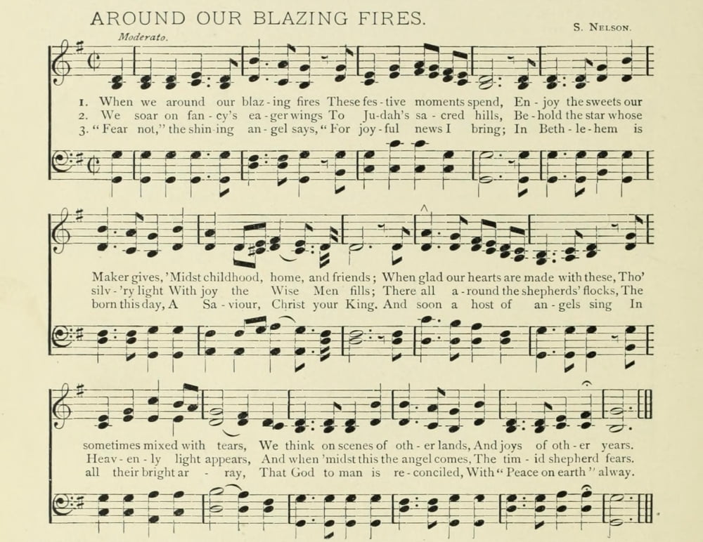 Around our Blazing Fires Christmas in Song 1891 Canvas Art - (18 x 24)