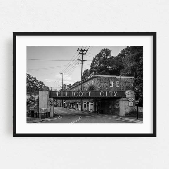 Around the Corner B&W - Ellicott City Maryland Photography Black Framed Wall Art Print 20 x 30 inches