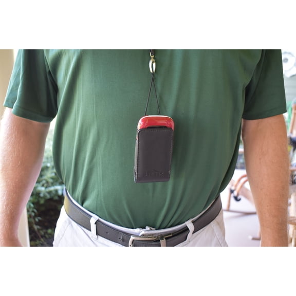 Around the Neck Hanging Lanyard Open Top Black Leather Case fits Samsung Gusto 3.