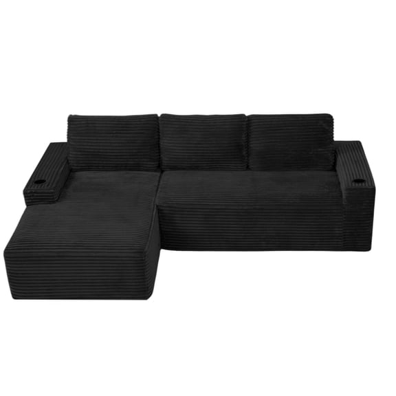 Arouseden 104" Black L Shaped Couch,Deep Seat Sectional Sofa with Cup Holders,Left Facing Sectional Sofas with Chaise,Cloud Modular Sectional Sofas for Living Room,No Assembly Required