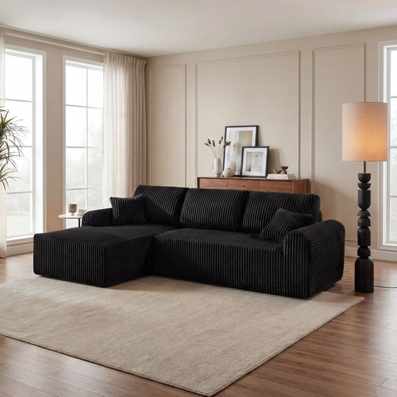 Arouseden 109" Black L Shaped Couch Deep Seat,Left Facing Sectional Sofas with Chaise,Boneless Couch Sectional,Plush Corduroy Couch,Cloud Modular Sectional Sofas for Living Room,No Assembly Required