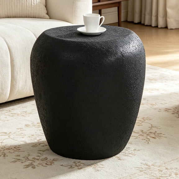 Arouseden 19.29" Faux Stone Side Table,Fiberglass Black Side Table for Small Space,Modern End Table for Living Room,No Need Assembly