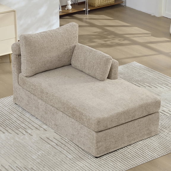 Arouseden 60" Right Arm Chaise Lounge Chair Indoor with Metal Legs,Small Chaise Lounge for Small Space,Chenille Fainting Couch,Corner Chaisefor Bedroom,Living Room(Taupe/Light Oatmeal)
