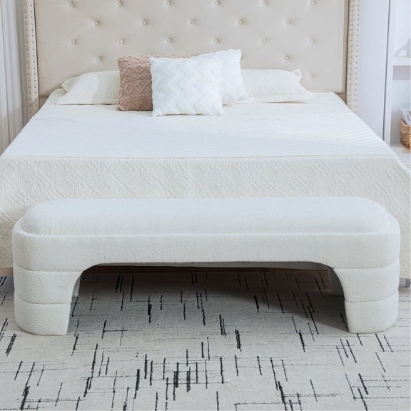 Arouseden 65" End of Bed Bench King Size White,Upholstered Bench for Entryway,Bedroom Window Bench Seat,Chenille End of Bed Couch,Modern Chaise Bench Living Room