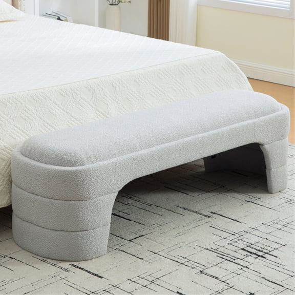 Arouseden 65" Modern King Bed Bench,Hallway Bench for Entryway,Light Gray Bedroom Benches for Foot of Bed,Window Couch,Chenille Upholstered Accent Bench for Living Room