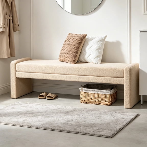 Arouseden 66.9" Modern Rectangle End of Bed Bench Fit Full/Queen/King Size Bed,End of Bed Sofa,Window Bench for Bedroom,Hallway,Living Room(Wheat)