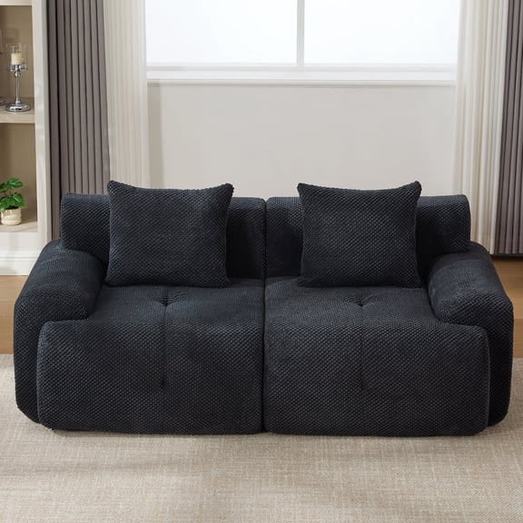 Arouseden 73" Black Modular Sectional Sofa 2 Seater Loveseat,Deep Seat Boneless Couch,2 Seater Modular Couch,Plush Cloud Loveseat Sofa,Cozy Couch for Living Room,No Assembly Required