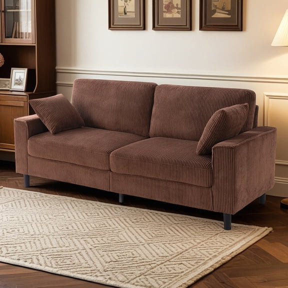 Arouseden 82" Corduroy Loveseat with 2 Back Cushion and 2 Throw Pillows,Burnt Orange Modern Small Couch,Comfy Loveseat Sofa with Square Armrests for Living Room