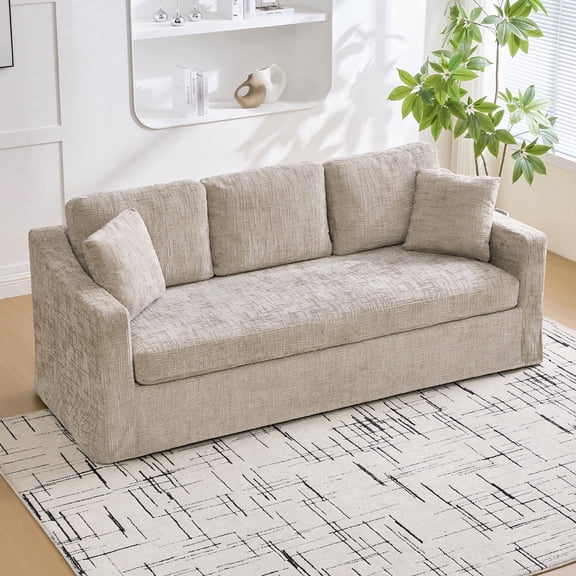 Arouseden 84" Textured Wheat 3 Seater Sofa for Living Room with 3 Cushion and 2 Pillows,Chenille 3 Seater Couch with Wide Armrests and Backrest,Comfortable Modern Couch for Adults for Living Room