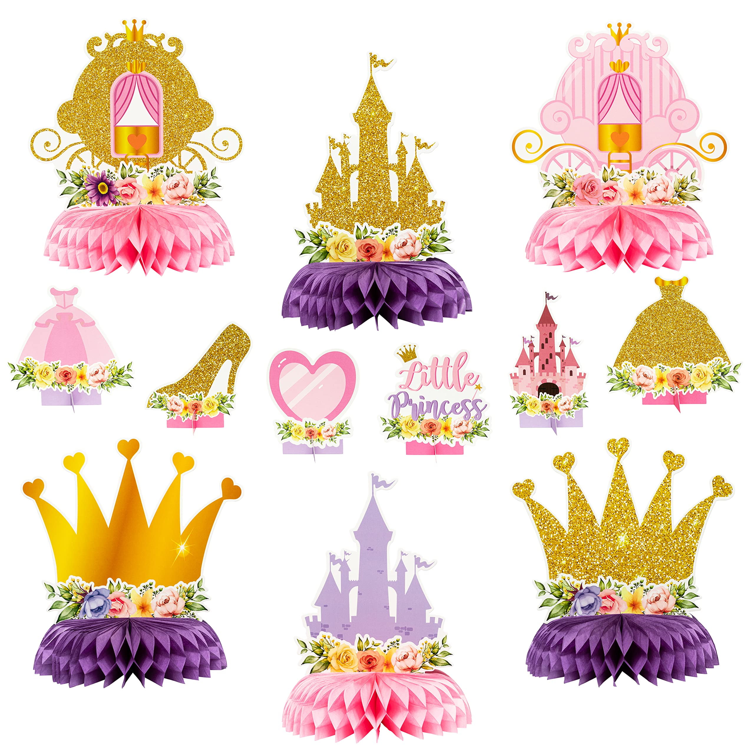 ArowlWesh 12Pcs Floral Princess Party Honeycomb Centerpieces Princess Theme Party Decorations ...