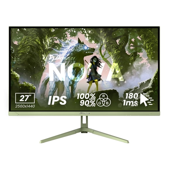 Arozzi Nova 27" QHD 1440p Gaming Monitor – IPS, 180Hz, 1ms, HDR10, Adaptive Sync – Forest Green