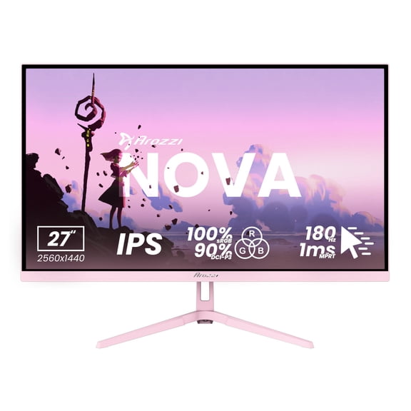 Arozzi Nova 27" QHD 1440p Gaming Monitor – IPS, 180Hz, 1ms, HDR10, Adaptive Sync – Pink