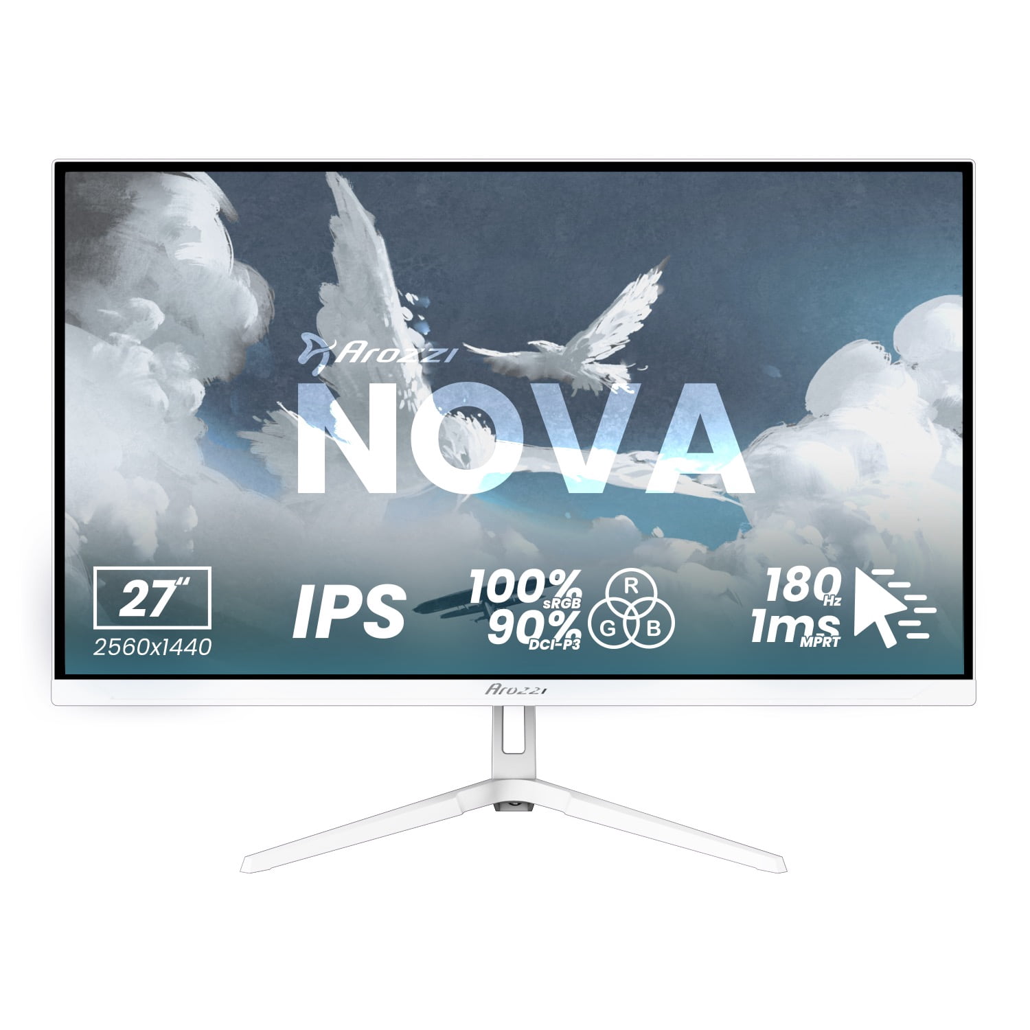 Arozzi Nova 27" QHD 1440p Gaming Monitor – IPS, 180Hz, 1ms, HDR10, Adaptive Sync – White