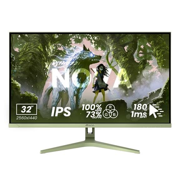Arozzi Nova 32" QHD 2K Gaming Monitor – IPS, 180Hz, 1ms, HDR10, Adaptive Sync – Forest Green