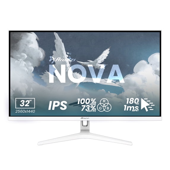 Arozzi Nova 32" QHD 2K Gaming Monitor – IPS, 180Hz, 1ms, HDR10, Adaptive Sync – White
